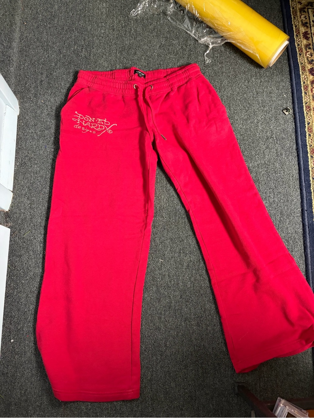 Ed Hardy Y2K Red Graphic designer track pants Sweatpants size large